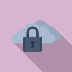 Locked data cloud icon flat vector. Computer lock