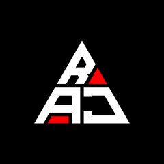 RAJ triangle letter logo design with triangle shape. RAJ triangle logo design monogram. RAJ triangle vector logo template with red color. RAJ triangular logo Simple, Elegant, and Luxurious Logo. RAJ  - obrazy, fototapety, plakaty