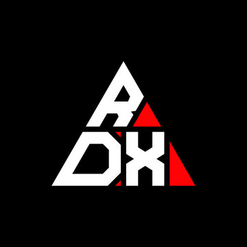 RDX triangle letter logo design with triangle shape. RDX triangle logo design monogram. RDX triangle vector logo template with red color. RDX triangular logo Simple, Elegant, and Luxurious Logo. RDX 