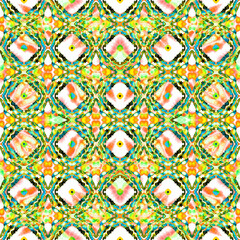 Mosaic Traditional Art. Teal, Green, Mint Canvas.