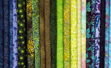 Display of cotton fabric bolts.  