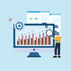 An illustration of a male worker to see the report statistics chart