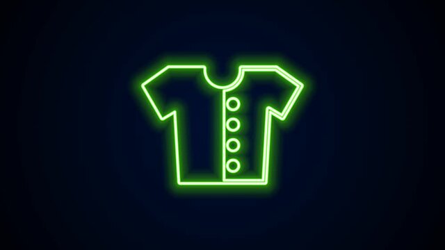 Glowing neon line Baby t-shirt icon isolated on black background. Baby clothes symbol. Kid wear sign. 4K Video motion graphic animation