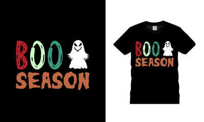Boo Season Tee, apparel, vector illustration, graphic template, print on demand, textile fabrics, retro style, typography, vintage, Halloween T shirt Design