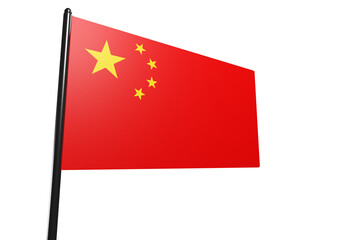 China flag. People's Republic of China. Chinese symbol on white background. Minimalistic illustration of flag of China. PRC banner on flagpole.  PRC is official state symbol. 3d illustration.