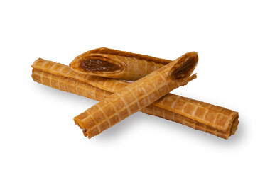 Cakes in the form of a tube cut into pieces. Cakes with a filling of boiled condensed milk.Use for labels, posters and web design.