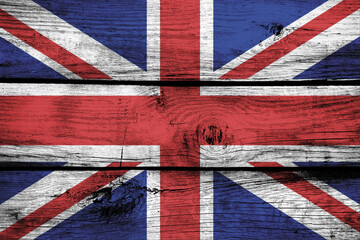 close-up of the Union Jack flag on a wooden background