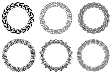 Vector circle frame set. Collection of black circular frames isolated on white background. Decorative abstractrouned borders collection.