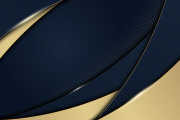 Luxury blue and golden curved stripes background with lines. Vector.