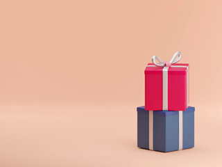 Happy holidays. Set of vertically arranged  boxes with gifts 3d rendering