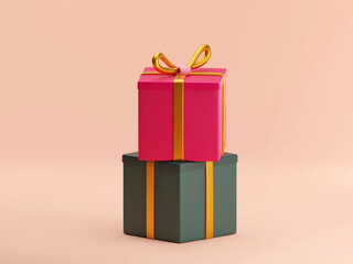 Happy holidays. Set of vertically arranged  boxes with gifts 3d rendering