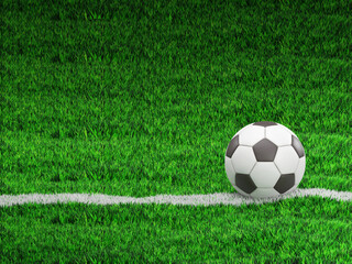Obraz premium ball on the green field in soccer stadium 3d rendering
