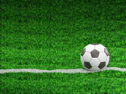 ball on the green field in soccer stadium 3d rendering
