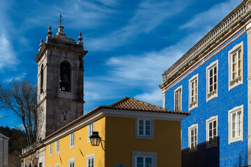 Detail of colorful buildings in the historic center of the town of Sintra, near Lisbon, Portugal.