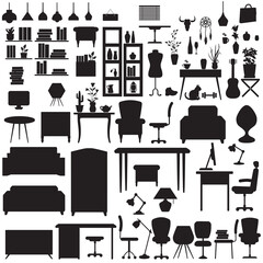 Furniture vector illustration set, home apartment or office interior