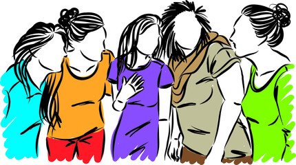 group of women together friends happy enjoying vector illustration