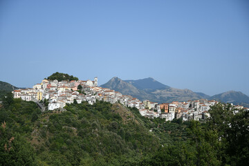 Fototapeta na wymiar Panoramic view of Rivello, a medieval town in the Basilicata region, Italy. 