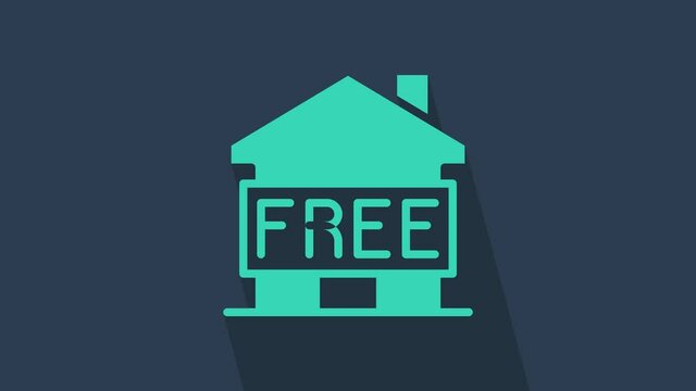 Turquoise Shelter for homeless icon isolated on blue background. Emergency housing, temporary residence for people, bums and beggars without home. 4K Video motion graphic animation