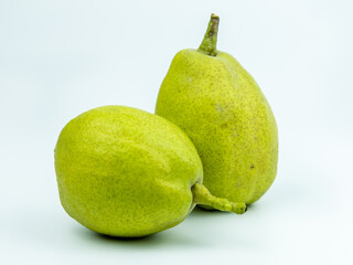 fragrant pear ripe yellow on white background.