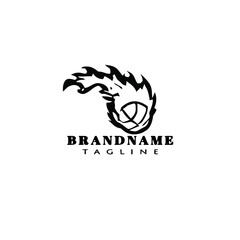 basketball on fire cartoon logo icon design template black vector illustration