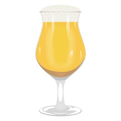 Tulip beer glass with light beer for banners, flyers, posters, cards. Lager with foam. Beer day. Alcoholic drinks. October fest. Vector illustration isolated on white background