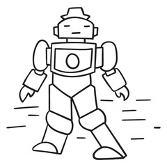 Hand-drawn Black and white Robot Coloring book for kids Vector illustration