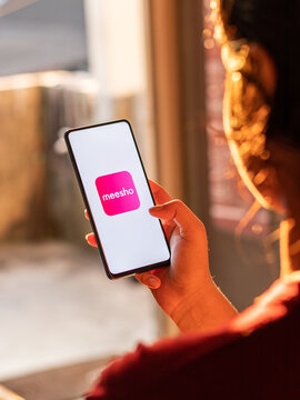 Assam, india - August 12, 2020 : Meesho a selling app logo on phone screen.