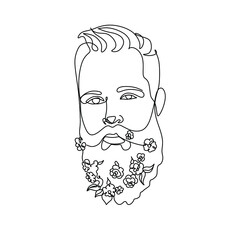 Man with flowers in his beard line art