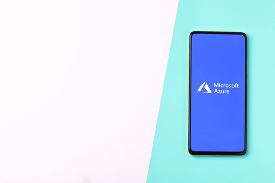 Assam, india - November 15, 2020 : Microsoft Azure logo on phone screen stock image.