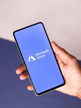 Assam, india - November 15, 2020 : Microsoft Azure logo on phone screen stock image.
