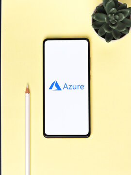 Assam, india - November 15, 2020 : Microsoft Azure logo on phone screen stock image.