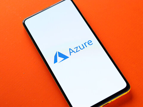 Assam, india - November 15, 2020 : Microsoft Azure logo on phone screen stock image.