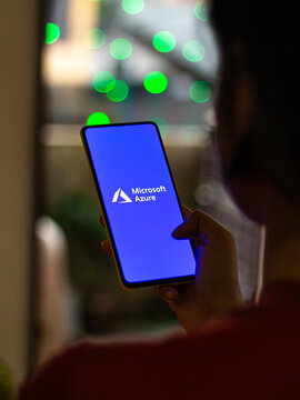 Assam, india - November 15, 2020 : Microsoft Azure logo on phone screen stock image.