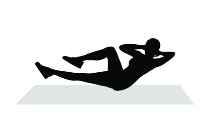 Woman exercising silhouette vector illustration. Girl doing sit up, workout at home. Gymnastics sport activity. Exercise training. Women sportswear. Slim and fit body.