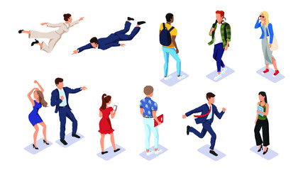 Business people and students isometric vector illustration - obrazy, fototapety, plakaty