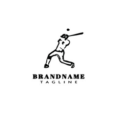 baseball player logo cartoon icon design template isolated black illustration