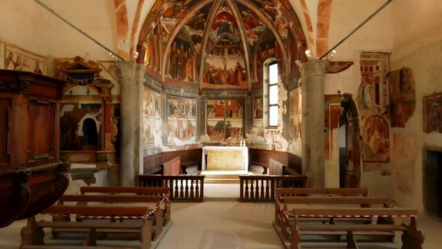 Aerial Drone - Church of San Vigilio MCCXXXII D.C - Pinzolo Dolomites Italy