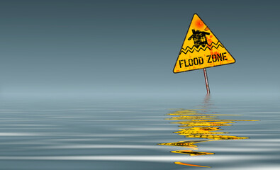 flood warning sign,climate change, inundation, worldwide flooding disasters, grungy style, copy...