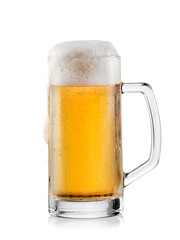 Lager beer mug with foam overflow