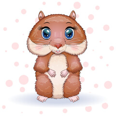 Cute cartoon hamster characters, funny animal muzzle in flower