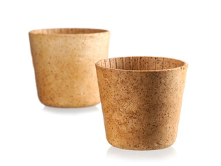 Two wafer coffee eco cups, close up