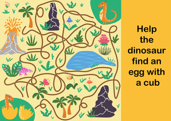 Naklejka premium Help dino mom to find their egg - kid learning game with maze