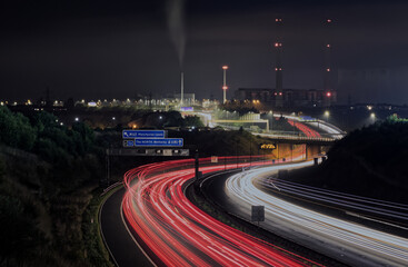 Light trails on the Motorway at Ferrybridge Power Station a few days before its demolition.