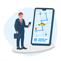 Man calls a taxi through app vector illustration