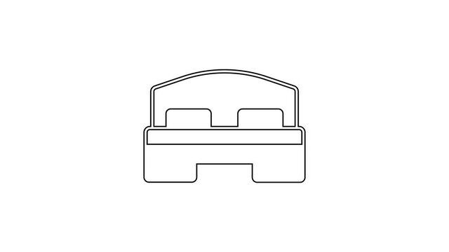 Black line Hotel room bed icon isolated on white background. 4K Video motion graphic animation