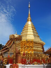 golden pagoda at Wat Phra That Doi Suthep or Phra That Doi Suthep temple in Chiang Mai, Thailand, travel destination