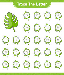 Trace the letter. Tracing letter with Monstera. Educational children game, printable worksheet, vector illustration