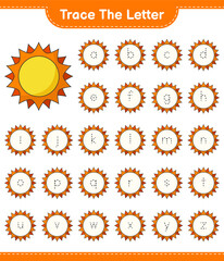 Trace the letter. Tracing letter with Sun. Educational children game, printable worksheet, vector illustration
