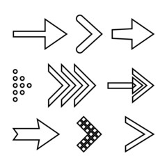 Icon Set of Flat Arrows. Isolated Arrow Icon Collection for Back and Next User Interface Icons. Different Shape Concept for Previous or Forward Minimal Web Buttons on White