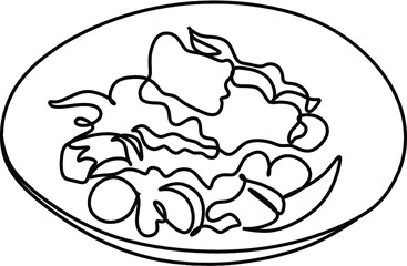 Restaurant. Wine with glasses, food. Chef of an elite restaurant line art